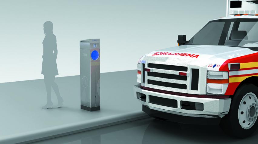Pedestal render showing size relationship to ambulance